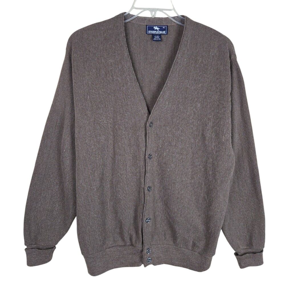 Vintage Steeplechase Cardigan Sweater XL Brown Grandpacore 70s Preppy Academia